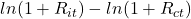 ln(1 + R_{it}) - ln(1 + R_{ct})