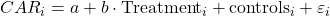 CAR_i = a + b \cdot \text{Treatment}_i + \text{controls}_i + \varepsilon_i 
