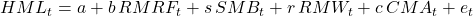 HML_t = a + b\,RMRF_t + s\,SMB_t + r\,RMW_t + c\,CMA_t + e_t 