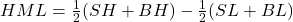 HML = \tfrac{1}{2}(SH + BH) - \tfrac{1}{2}(SL + BL) 